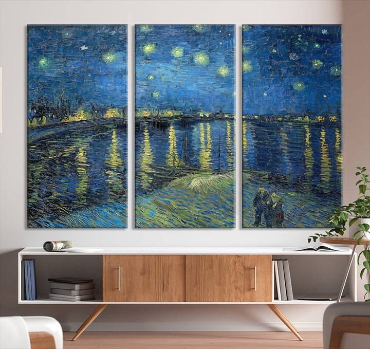 Starry Night Over The Rhone by Vincent Van Gogh Wall Art Canvas Print Framed