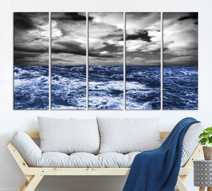 Stormy Sea Wall Art Ocean Cloudy Landscape Large Canvas Art Print