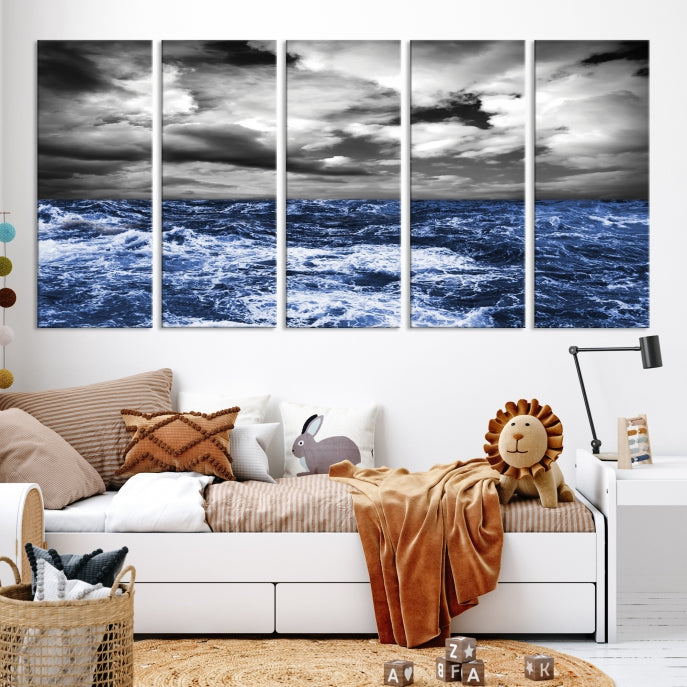 Stormy Sea Wall Art Ocean Cloudy Landscape Large Canvas Art Print