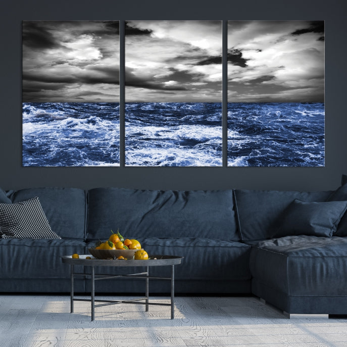 Stormy Sea Wall Art Ocean Cloudy Landscape Large Canvas Art Print