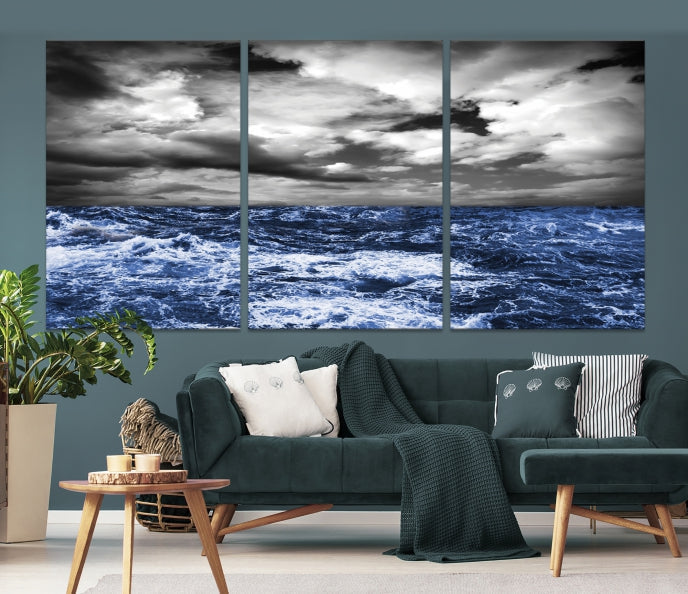 Stormy Sea Wall Art Ocean Cloudy Landscape Large Canvas Art Print