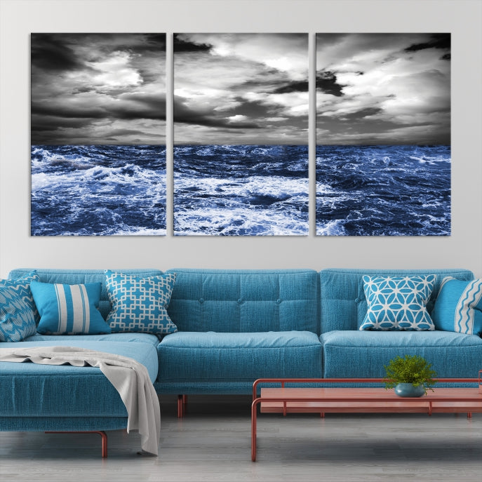 Stormy Sea Wall Art Ocean Cloudy Landscape Large Canvas Art Print