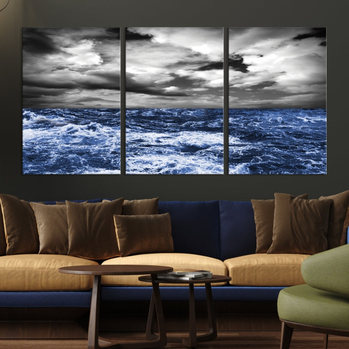 Stormy Sea Wall Art Ocean Cloudy Landscape Large Canvas Art Print