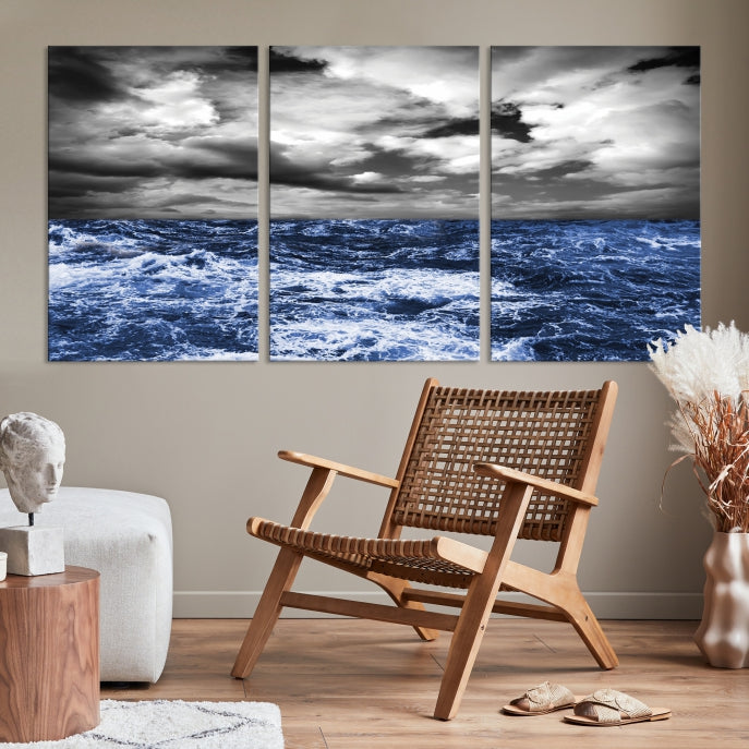 Stormy Sea Wall Art Ocean Cloudy Landscape Large Canvas Art Print