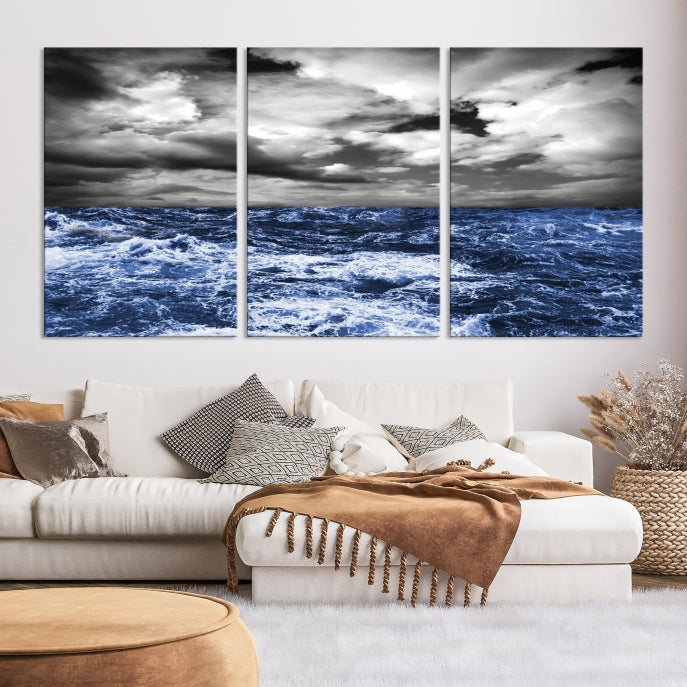 Stormy Sea Wall Art Ocean Cloudy Landscape Large Canvas Art Print