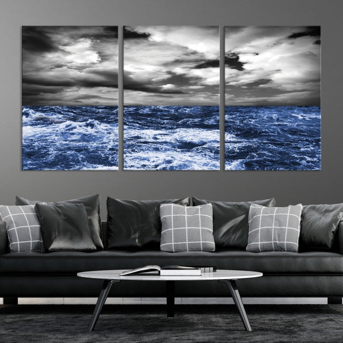 Stormy Sea Wall Art Ocean Cloudy Landscape Large Canvas Art Print