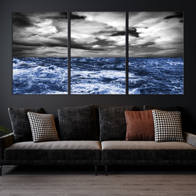 Stormy Sea Wall Art Ocean Cloudy Landscape Large Canvas Art Print