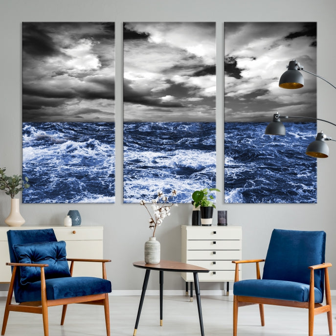 Stormy Sea Wall Art Ocean Cloudy Landscape Large Canvas Art Print