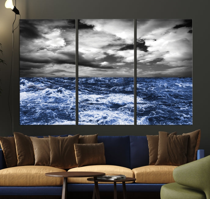 Stormy Sea Wall Art Ocean Cloudy Landscape Large Canvas Art Print