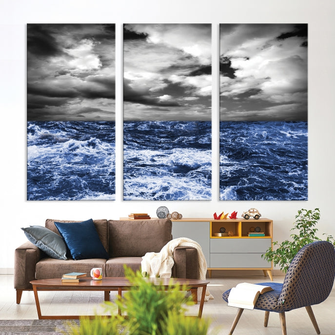 Stormy Sea Wall Art Ocean Cloudy Landscape Large Canvas Art Print