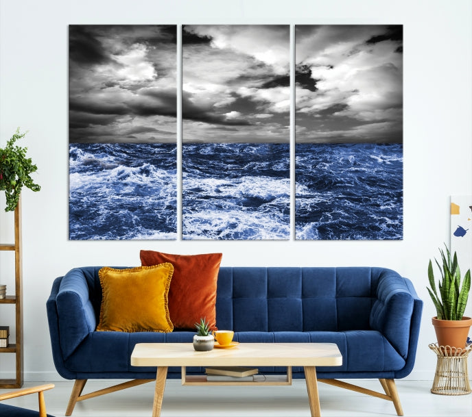 Stormy Sea Wall Art Ocean Cloudy Landscape Large Canvas Art Print