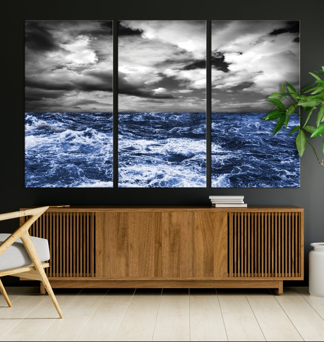 Stormy Sea Wall Art Ocean Cloudy Landscape Large Canvas Art Print