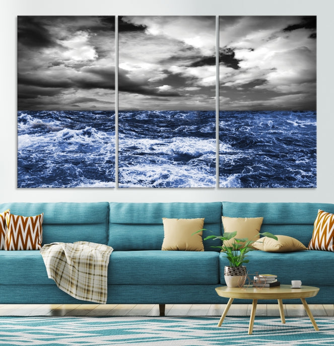 Stormy Sea Wall Art Ocean Cloudy Landscape Large Canvas Art Print