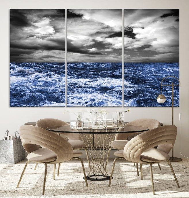 Stormy Sea Wall Art Ocean Cloudy Landscape Large Canvas Art Print