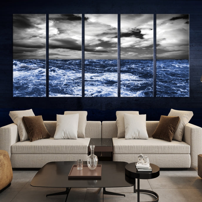 Stormy Sea Wall Art Ocean Cloudy Landscape Large Canvas Art Print