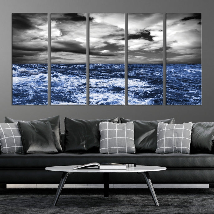 Stormy Sea Wall Art Ocean Cloudy Landscape Large Canvas Art Print