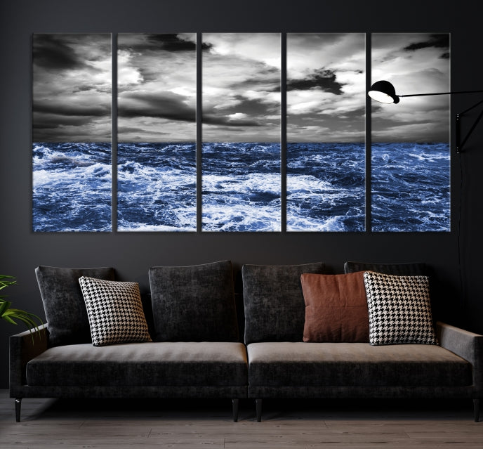 Stormy Sea Wall Art Ocean Cloudy Landscape Large Canvas Art Print