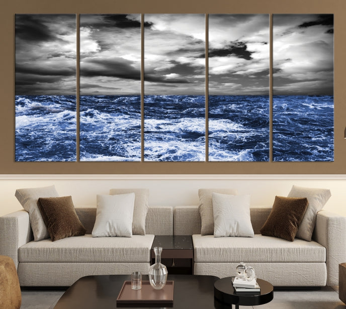 Stormy Sea Wall Art Ocean Cloudy Landscape Large Canvas Art Print