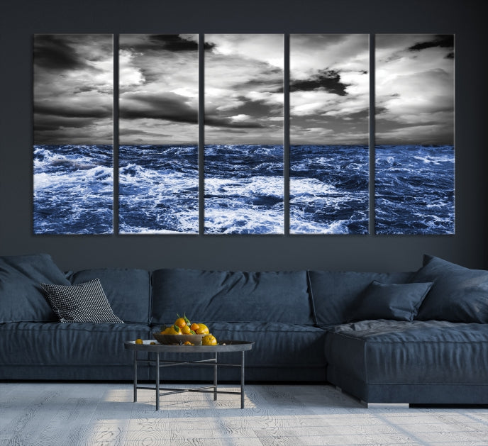 Stormy Sea Wall Art Ocean Cloudy Landscape Large Canvas Art Print