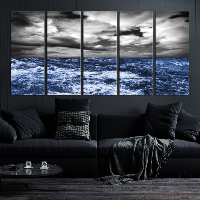 Stormy Sea Wall Art Ocean Cloudy Landscape Large Canvas Art Print