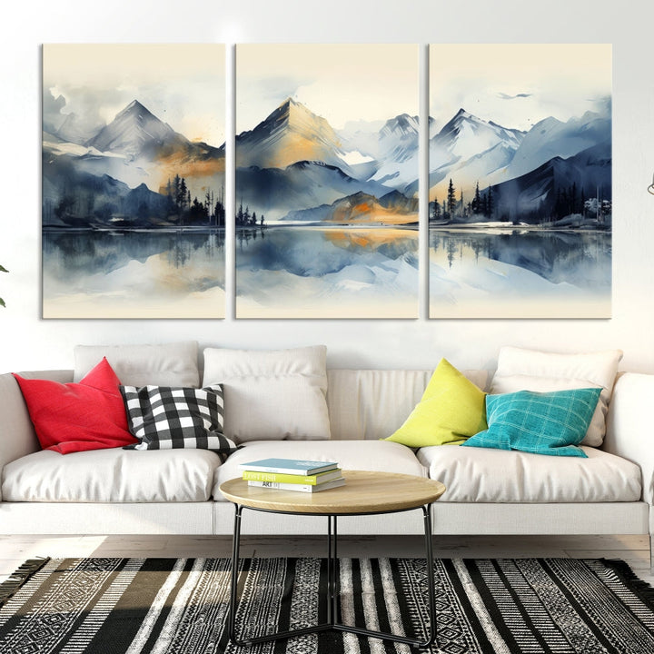 Stunning Abstract Painting of Mountain Landscape, Canvas Wall Art, Large Canvas Print, Set of Modern Wall Art for Living Room