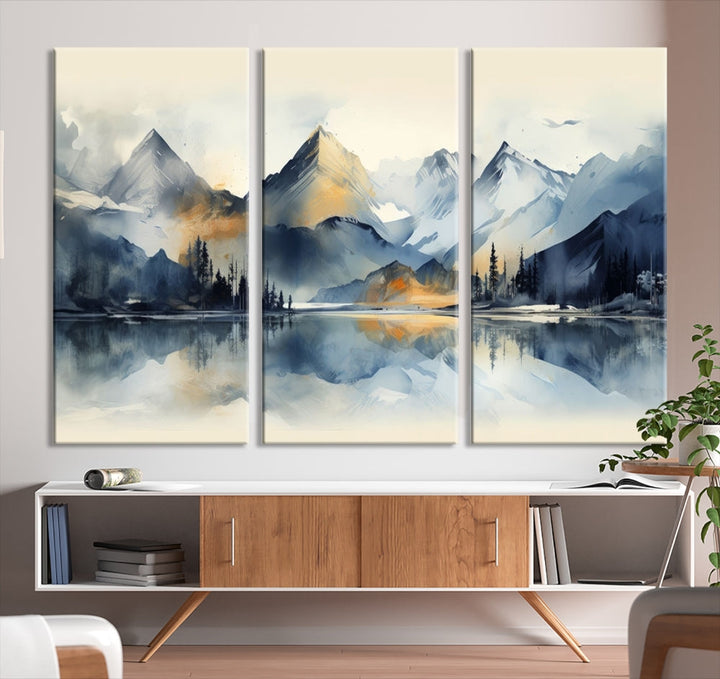 Stunning Abstract Painting of Mountain Landscape, Canvas Wall Art, Large Canvas Print, Set of Modern Wall Art for Living Room