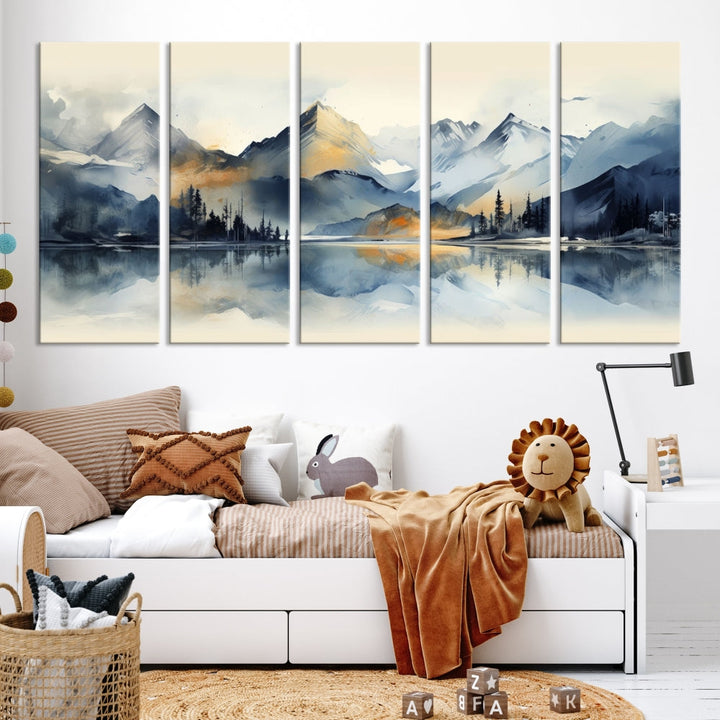 Stunning Abstract Painting of Mountain Landscape, Canvas Wall Art, Large Canvas Print, Set of Modern Wall Art for Living Room