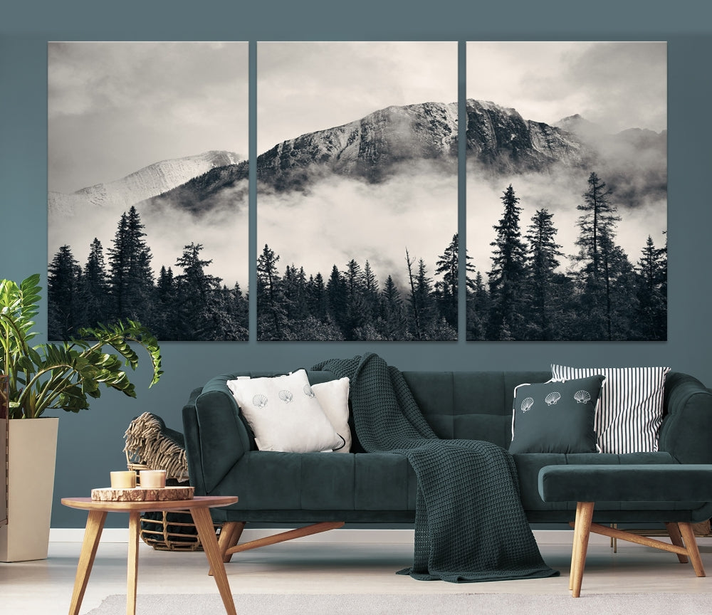 Stunning Nordic Mountain Landscape Foggy Forest Green Wall Art Framed Canvas Print