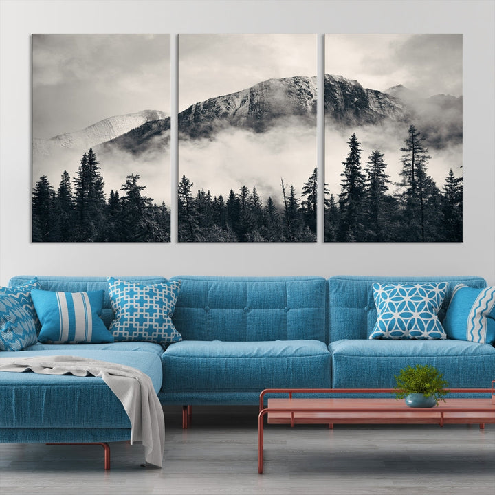 Stunning Nordic Mountain Landscape Foggy Forest Green Wall Art Framed Canvas Print