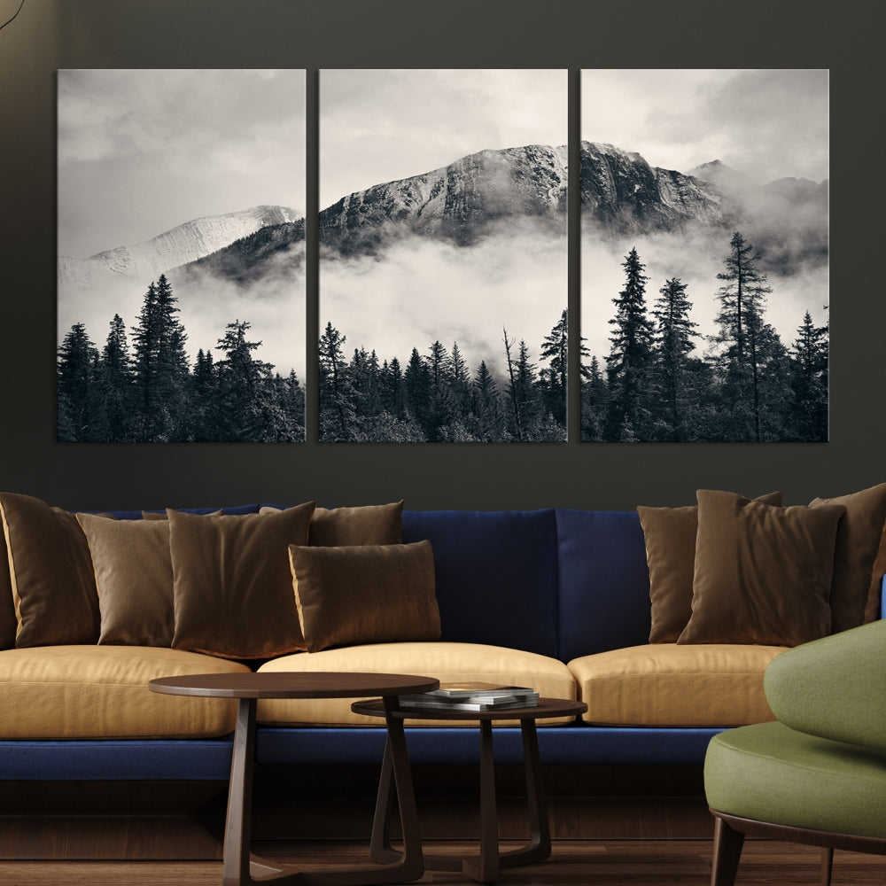 Stunning Nordic Mountain Landscape Foggy Forest Green Wall Art Framed Canvas Print