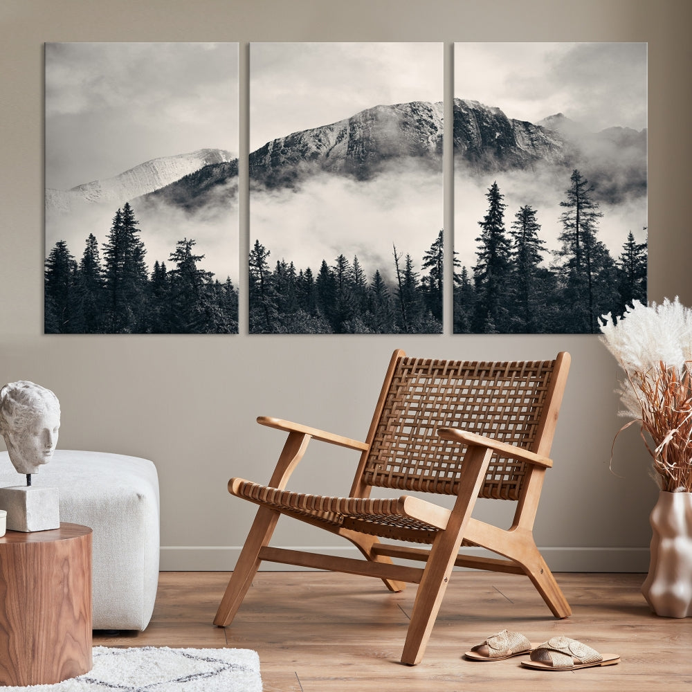 Stunning Nordic Mountain Landscape Foggy Forest Green Wall Art Framed Canvas Print