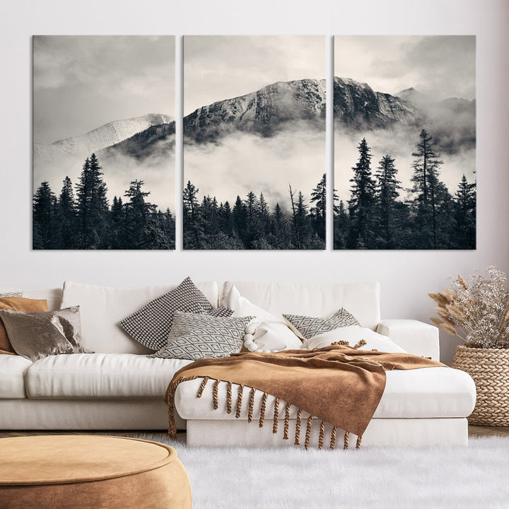 Stunning Nordic Mountain Landscape Foggy Forest Green Wall Art Framed Canvas Print