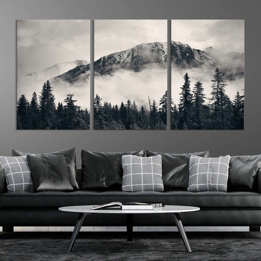 Stunning Nordic Mountain Landscape Foggy Forest Green Wall Art Framed Canvas Print