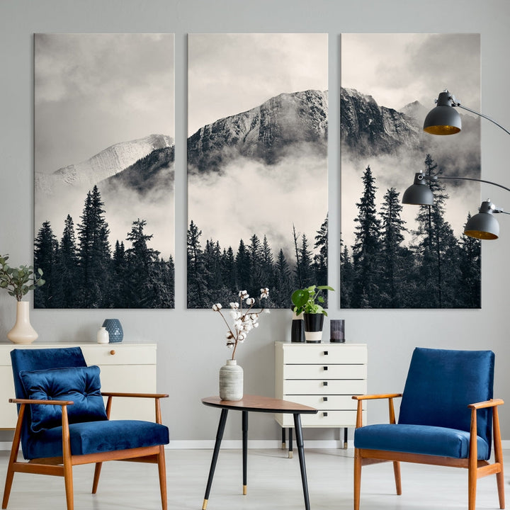 Stunning Nordic Mountain Landscape Foggy Forest Green Wall Art Framed Canvas Print