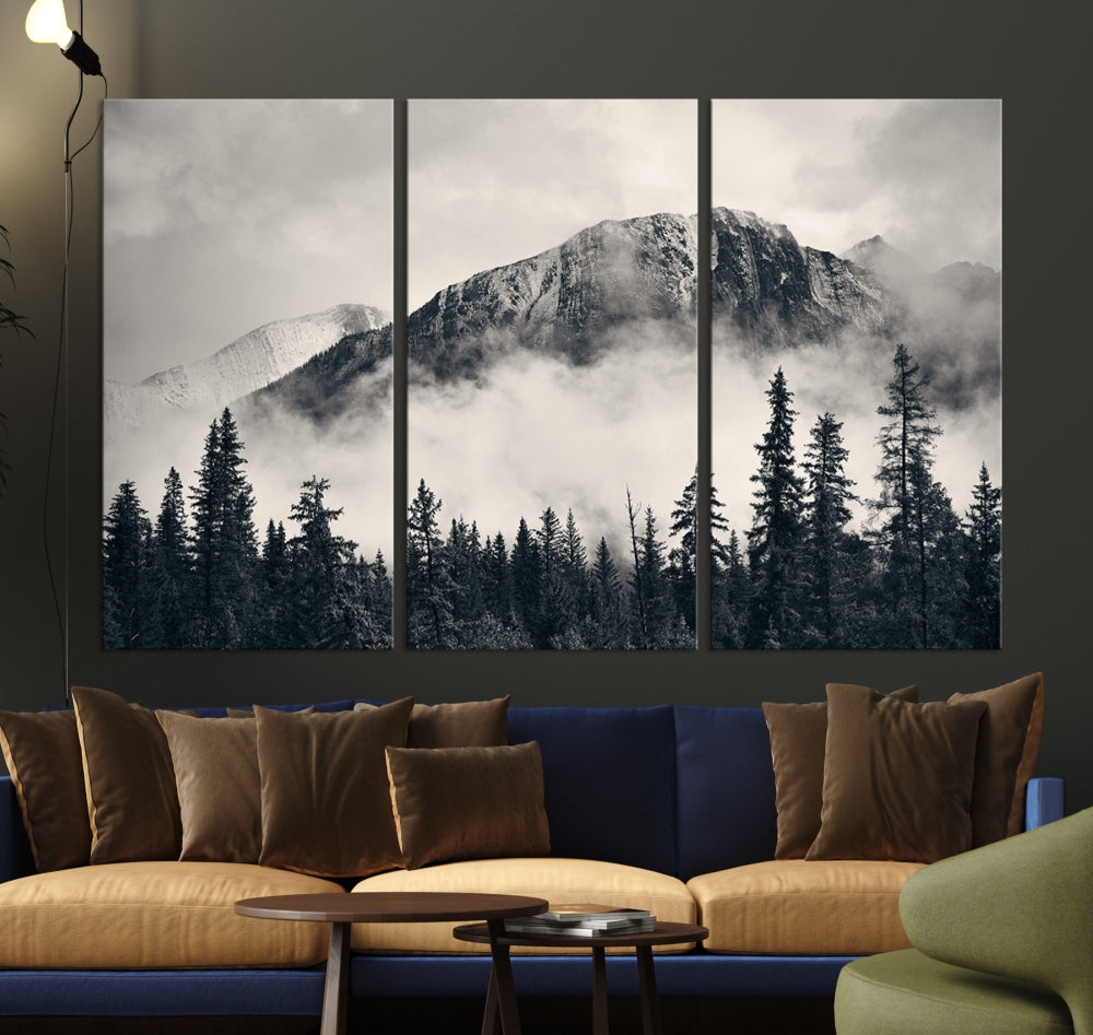 Stunning Nordic Mountain Landscape Foggy Forest Green Wall Art Framed Canvas Print