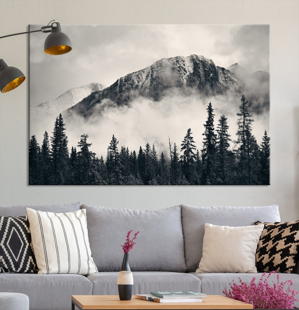 Stunning Nordic Mountain Landscape Foggy Forest Green Wall Art Framed Canvas Print