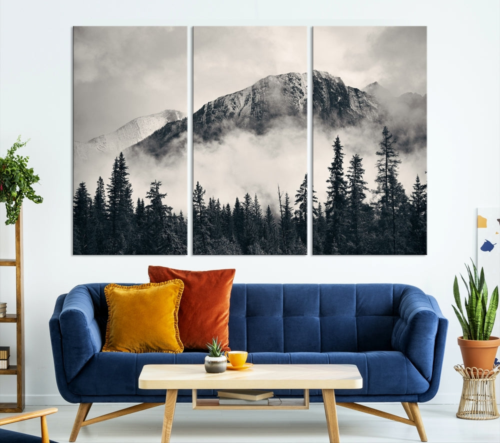 Stunning Nordic Mountain Landscape Foggy Forest Green Wall Art Framed Canvas Print