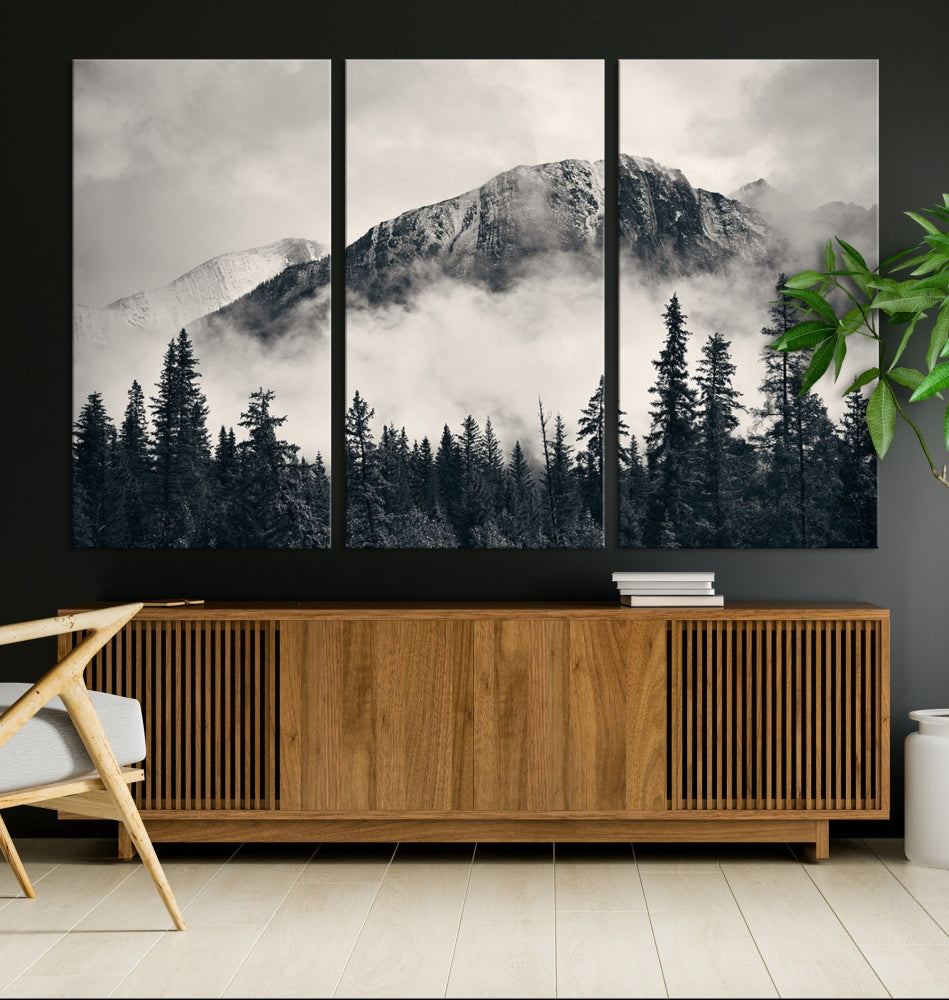 Stunning Nordic Mountain Landscape Foggy Forest Green Wall Art Framed Canvas Print