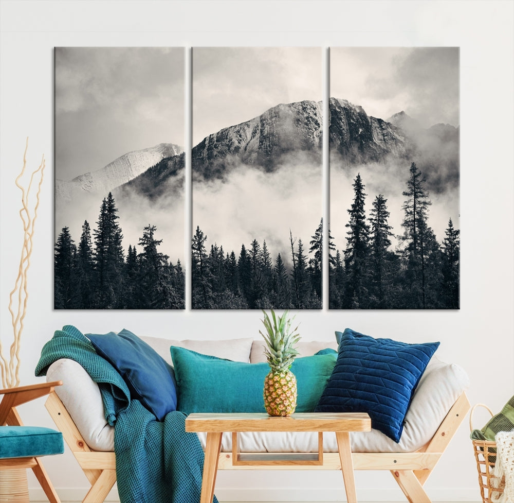 Stunning Nordic Mountain Landscape Foggy Forest Green Wall Art Framed Canvas Print