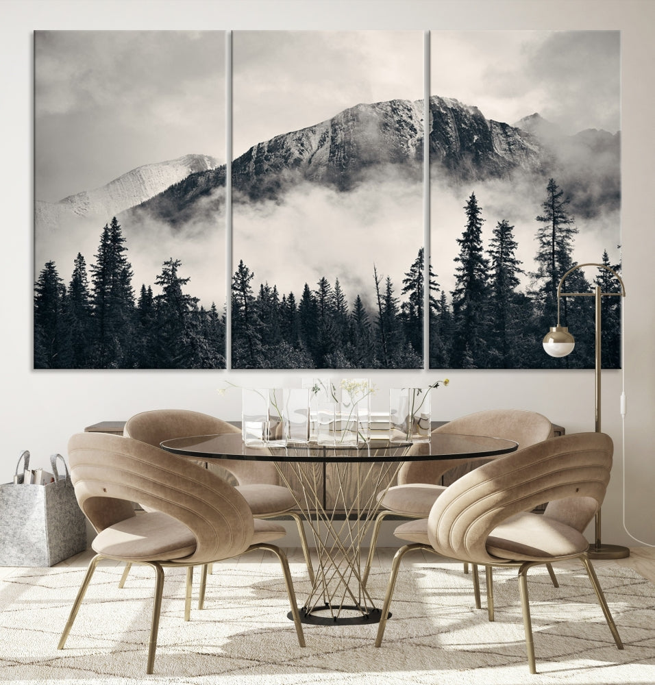 Stunning Nordic Mountain Landscape Foggy Forest Green Wall Art Framed Canvas Print