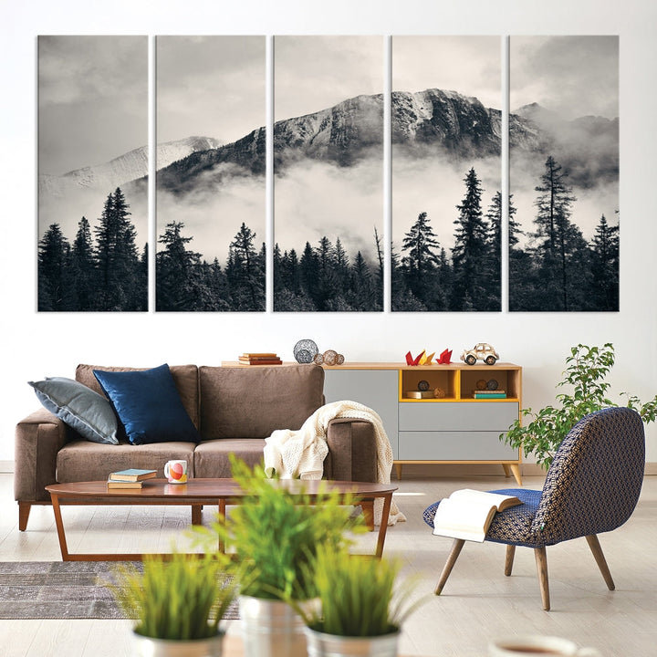 Stunning Nordic Mountain Landscape Foggy Forest Green Wall Art Framed Canvas Print