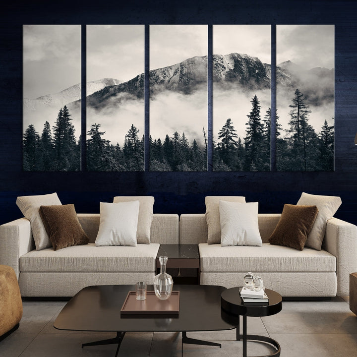 Stunning Nordic Mountain Landscape Foggy Forest Green Wall Art Framed Canvas Print