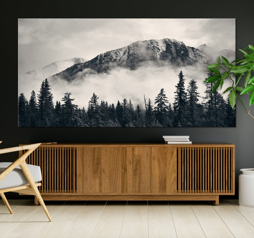 Stunning Nordic Mountain Landscape Foggy Forest Green Wall Art Framed Canvas Print