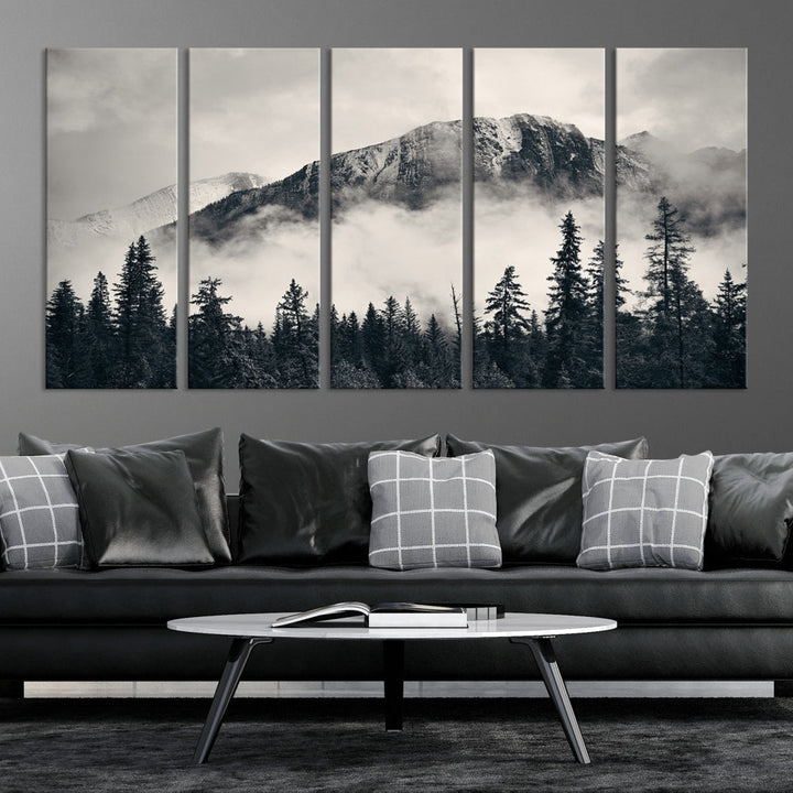 Stunning Nordic Mountain Landscape Foggy Forest Green Wall Art Framed Canvas Print