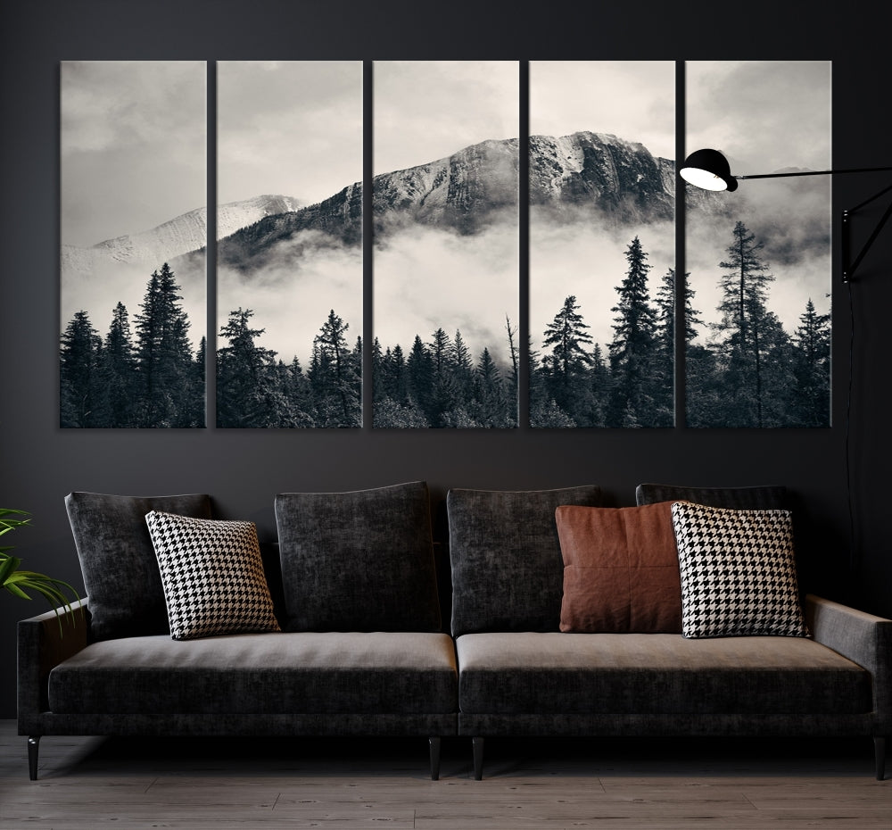 Stunning Nordic Mountain Landscape Foggy Forest Green Wall Art Framed Canvas Print