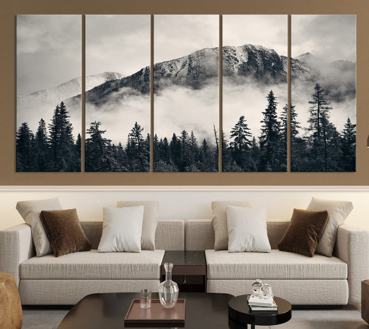 Stunning Nordic Mountain Landscape Foggy Forest Green Wall Art Framed Canvas Print