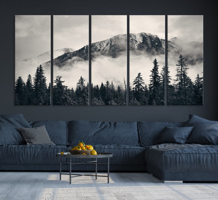 Stunning Nordic Mountain Landscape Foggy Forest Green Wall Art Framed Canvas Print