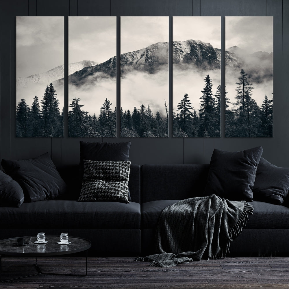 Stunning Nordic Mountain Landscape Foggy Forest Green Wall Art Framed Canvas Print