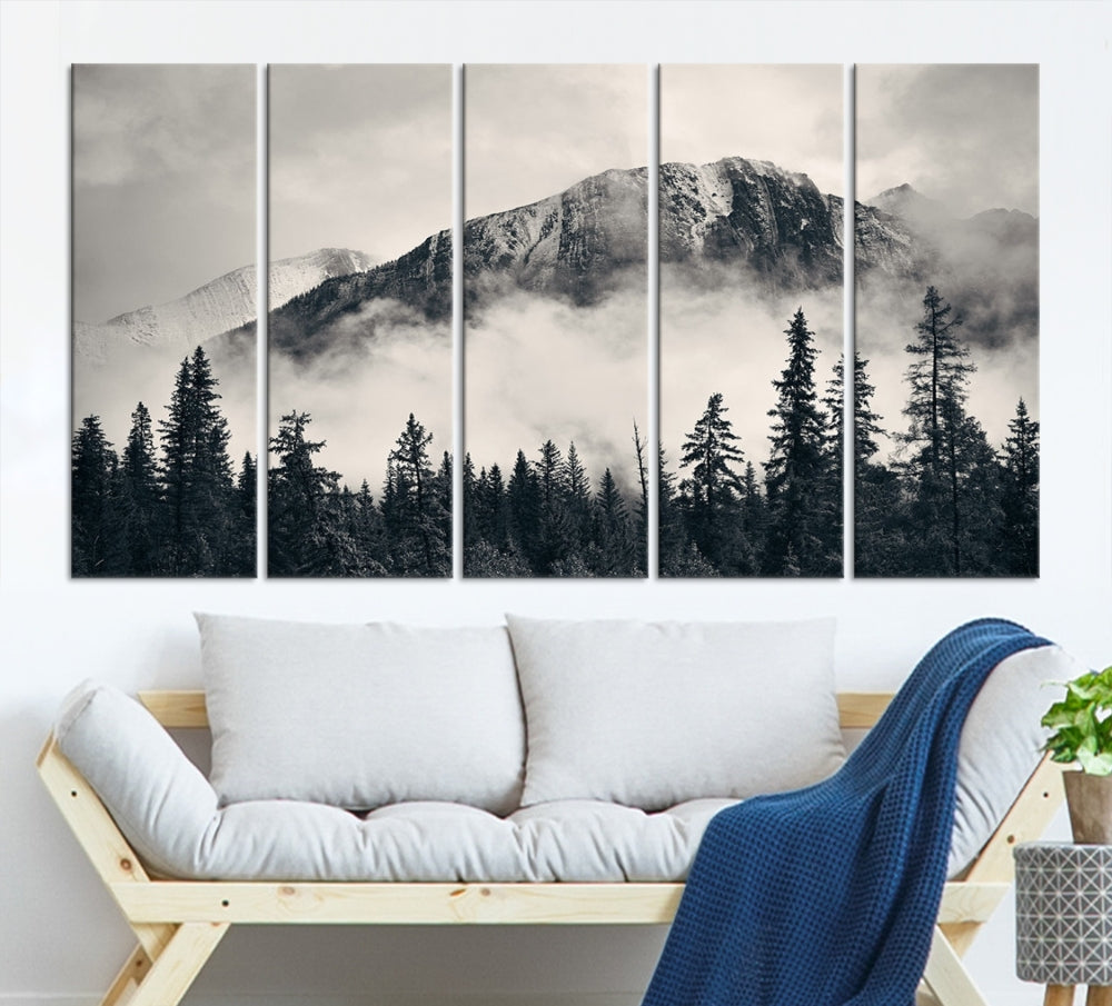 Stunning Nordic Mountain Landscape Foggy Forest Green Wall Art Framed Canvas Print