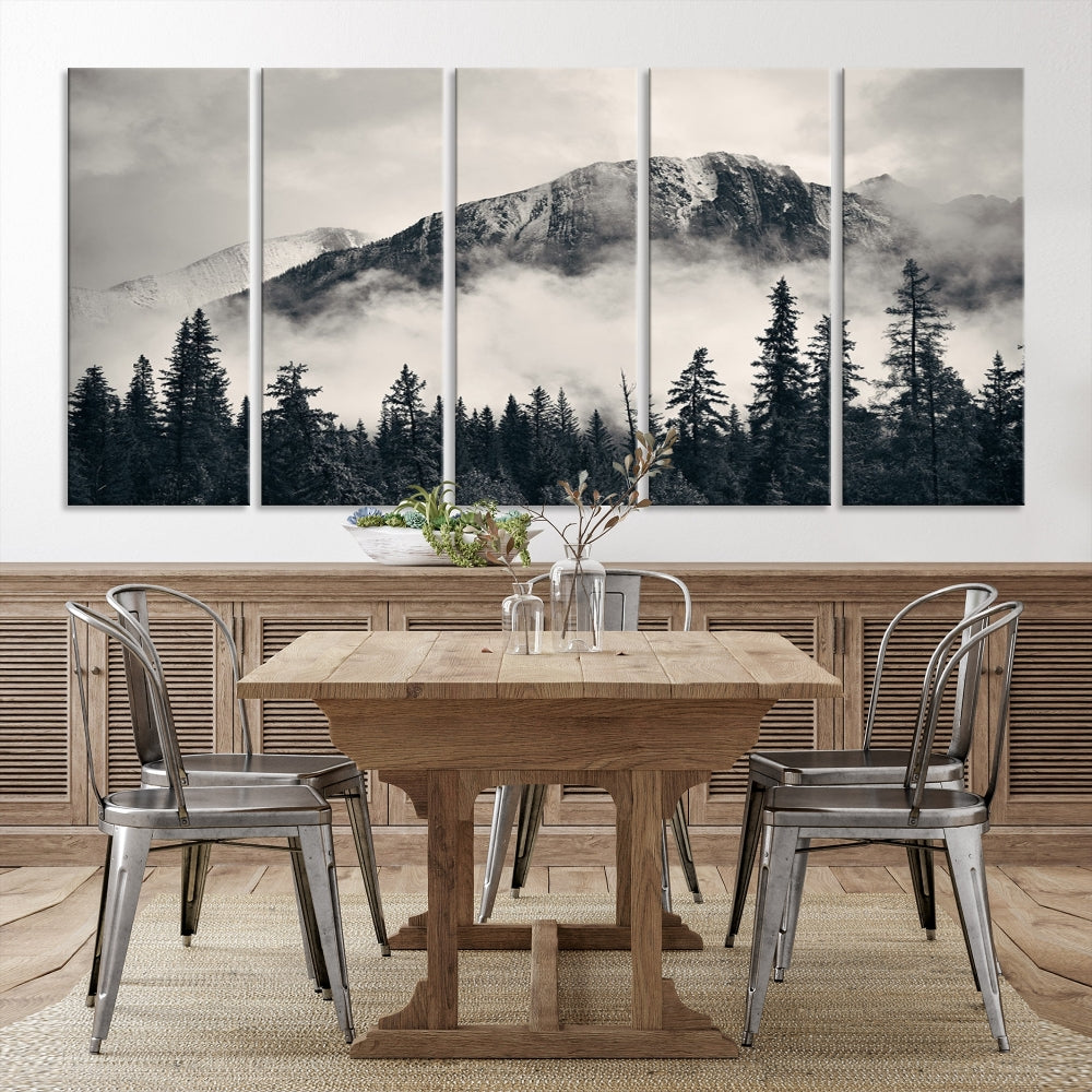 Stunning Nordic Mountain Landscape Foggy Forest Green Wall Art Framed Canvas Print